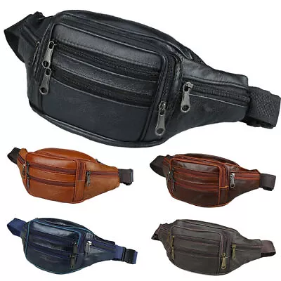 Genuine Leather Waist Bum Bag Men Fanny Pack Vintage Money Belt Pouch Wallet • $18.52