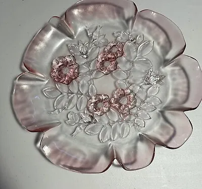 Vintage Pink Rosella Crystal Glass  Platter 12-1/2' X 2  Org BOX Walter Glas Ori • $17.50