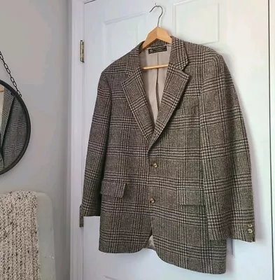 Vintage BROOKS BROTHERS Brown Glen Plaid Tweed Pure Wool Blazer Jacket 40R USA • $135