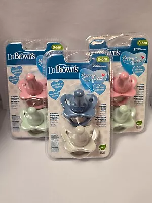 Lot Of 3 Dr Brown's - Happy Pacifiers 0-6M - 2 Silicone Pacifiers Each Pack. • $14.99