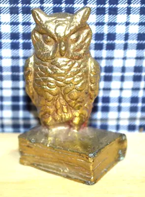 Vintage Brass Metal Owl On Books Paper Weight Heavy 13 Ounces • $15