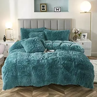 Faux Fur Velvet Fluffy Bedding Duvet Cover Set Down Comforter Quilt Cover Wit... • $96.78