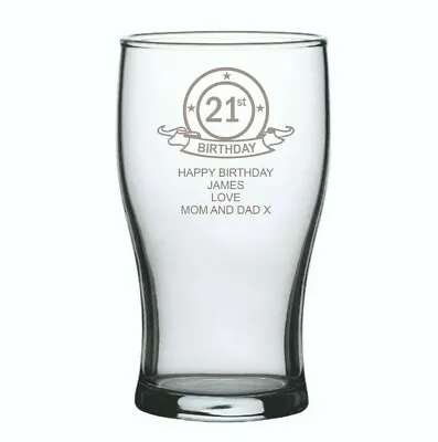 21st Birthday Pint Glass Laser Engraved Personalised With Your Own Message • £13.99