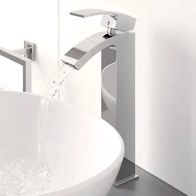 Countertop Basin Mixer Tap Modern Mono High Rise Tall Taps Curved Spout Chrome • £42.27