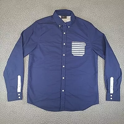 Jiberish Shirt Adult 2XL XXL Blue Gray Striped Pocket Accent Long Sleeve Mens • $29.88