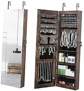  Jewelry Cabinet 6 LEDs Jewelry Armoire Wall Mounted Over The Vintage Brown • $148.97