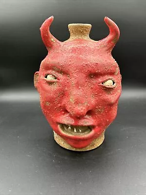 Marvin Bailey Southern Primitive Folk Art Pottery Handsome Devil Face Jug • $310.20