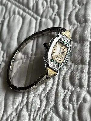 $199.99 • Buy Antique, Art Deco Bulova 14K White Gold Filled 15 J Emerald  Ladies Watch Works