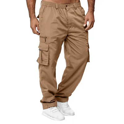 Mens Trousers Combat Multi Pockets Cargo Elasticated Stretch Waist Work Pants • $21.99