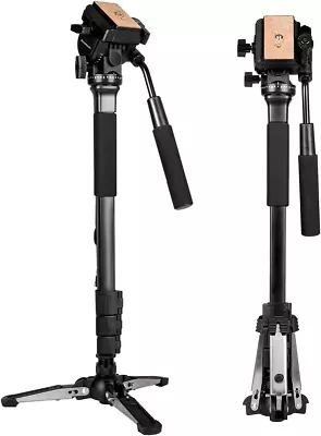 Koolehaoda Camera Aluminium Monopod Fluid Video Head With Folding Tripod Stand • $78.70