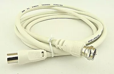 White 2 M F Screw Type To Coax IEC Plug RF Fly Connection Cable Lead 101369 • £7.95