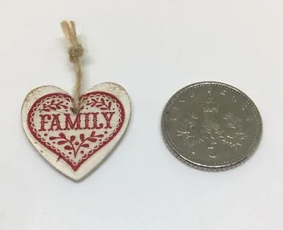 HANDMADE MINIATURE DOLLS HOUSE ACCESSORY WOODEN HANGING HEART Ornament  - FAMILY • £1.99