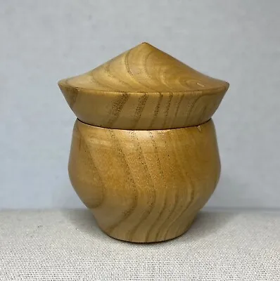 $18 • Buy Trinket Box Container & Lid Wooden Carved Pagoda Style Or Acorn !Grain! 3 X3 