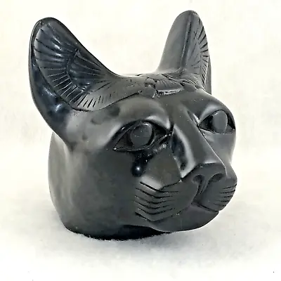 Amazing Large Carved Black Steatite Stone Head Egyptian Cat Bastet Protection • $44.95