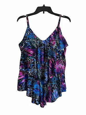 Magic Suit  Tiered Tankini Swim Top V-Neck Swimwear Adjustable St Womens Size 16 • $23.99