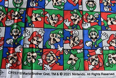 Mario Brother Grid  Nintendo Allover  Print 100% Cotton Fabric  27x43 Inches • $7.50