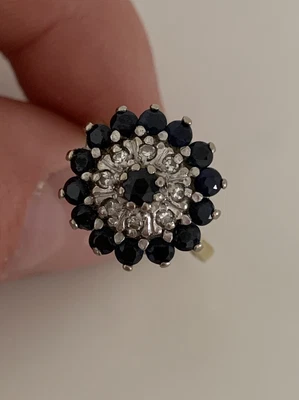 £55 • Buy 18ct Gold Sapphire & Diamond Large Heavy Vintage Cluster Ring, 18k 750