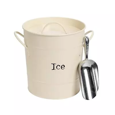 Vintage Metal Ice Bucket With Scoop Double-Walled Champagne Bar Chiller Cream • £14