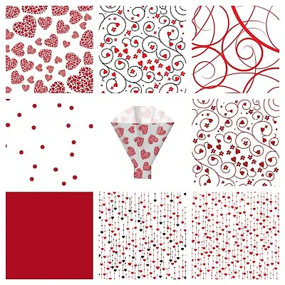 Red Cellophane Wrapping Gift Paper Wedding Valentine's Hampers Wrap Heart Swirls • £1.99