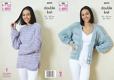 King Cole Ladies DK Knitting Pattern Statement Sleeve Cardigan & Sweater 6010 • £4.99