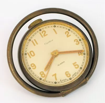 Vintage Cartier Art Deco Bronze Travel Desk Alarm Clock Swiss 8 Day Portable  • $3885.69