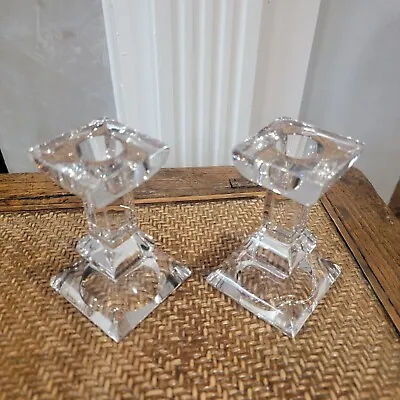 Vintage Pair Villeroy & Boch Sienna Clear Cut Lead Crystal Candlesticks 3 7/8 • $24.99