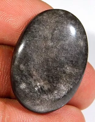 28.ct Natural Silver Sheen Fire Obsidian Oval Cabochon Jewelry Gemstone A2=239 • $10.66