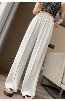 Korean Womens Summer Elastic High Waist Casual Straight Wide Leg Pants Trousers • $27.60