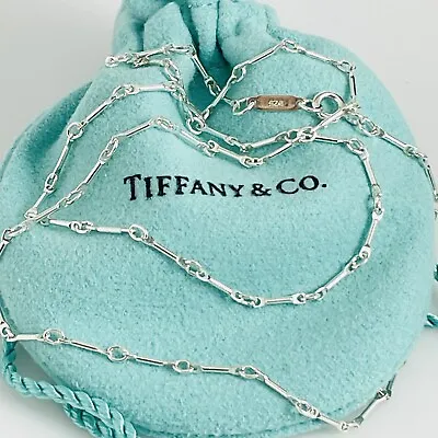 24  Tiffany Bar Round Link Chain Necklace Mens Unisex In Sterling Silver • $425