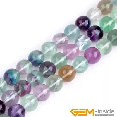 Natural Rainbow Fluorite Crystal Gemstone Round Jewelry Making Beads 15  6mm 8mm • £21.76