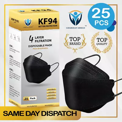 25Pcs KF94 Disposable Face Mask 3D Mouth Comfort Protective Masks 4 Layer-Black • $12