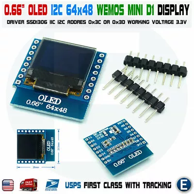 0.66 Inch OLED Display Module D1 Mini 64x48 LCD Screen IIC I2C HW-699 Arduino • $4.43