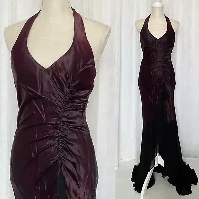 VTG Masquerade Black Cherry Whimsigoth Prom Dress Size S Ombre Halter Mermaid • £42.75