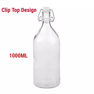 1L 1000ML Round Glass Water Bottle Clip Top Bottle Flip Top Glass Storage Bottle • $2.70