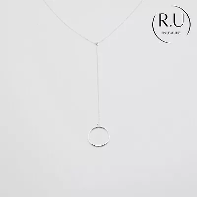 925 Sterling Silver Circle Lariat Y Necklace Gift For Her Prom Wedding • £17.20