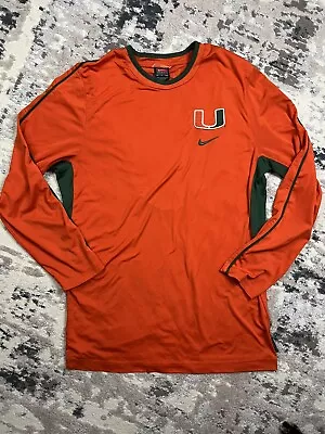 Nike Team Apparel Miami Hurricanes Long Sleeve Shirt Dri-Fit Warm-Up Men's S • $15.50