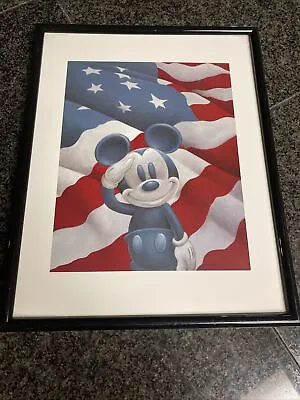 DISNEY PRINT ART MICKEY MOUSE AMERICA PATRIOTIC SALUTING USA FLAG Framed • $39.95