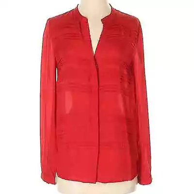 Madison Marcus Red Long Sleeve V-Neck Sheerish Silk Blouse Size Small • $35