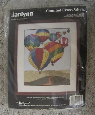 Vintage 1993 JANLYNN Cross Stitch Kit  Hot Air Balloons  #112-96 (9” X 11”) NIP! • $7.99