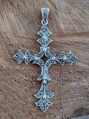 Marcasite Cross Pendant 925 Sterling Silver 1 3/4  X 2 1/2  • $15