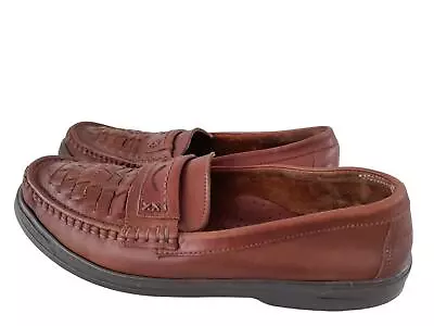 Mens Clarks Brown Leather Slip On Loafer Boat Woven Weave Shoes Uk 9 • £14.79