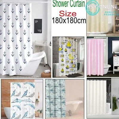 £7.45 • Buy Waterproof Polyester Fabric Bathroom Shower Curtain & Ring Hooks 180x180cm Long