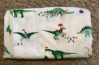 POTTERY BARN HOLIDAY TWIN FLAT SHEET! NWOT Glow In The Dark CHRISTMAS DINOSAURS • $31.99