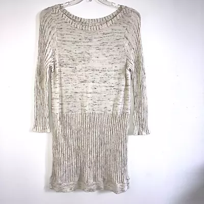 MOTH ANTHROPOLOGIE Sz L Cotton Ribbed Knit Beige Neutral Relaxed Fit Dress Cream • $23.20