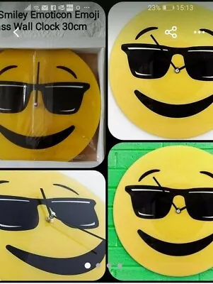 £13.99 • Buy NEW BOXED Sun Smiley Emoji Emoticon RARE SUNGLASSES Design Glass Wall Clock