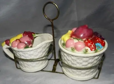 Rare Vintage Tilso Japan Fruit Basket Creamer & Sugar Dish 53/388 W/Metal Stand • $14.95