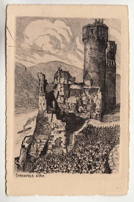 £0.97 • Buy Rüdesheim Am Rhein Old Etching Ehrenfels Around 1910 (Lorch Bingen Geisenheim)