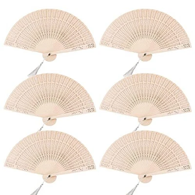 6 Pcs Wooden Folding Fan Vintage Wooden Fan Handheld Folding Fans Sandalwood Han • $20.23