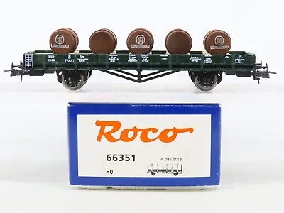 HO Roco 66351 K.Bay.Sts.B. Bavarian Low-Side Flat Car #76681 W/Lowenbrau Barrels • $39.95