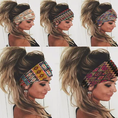 £4.59 • Buy Aztec Wide Turban Sports Headband Elastic Head Hair Band Stretch Gym Yoga UK